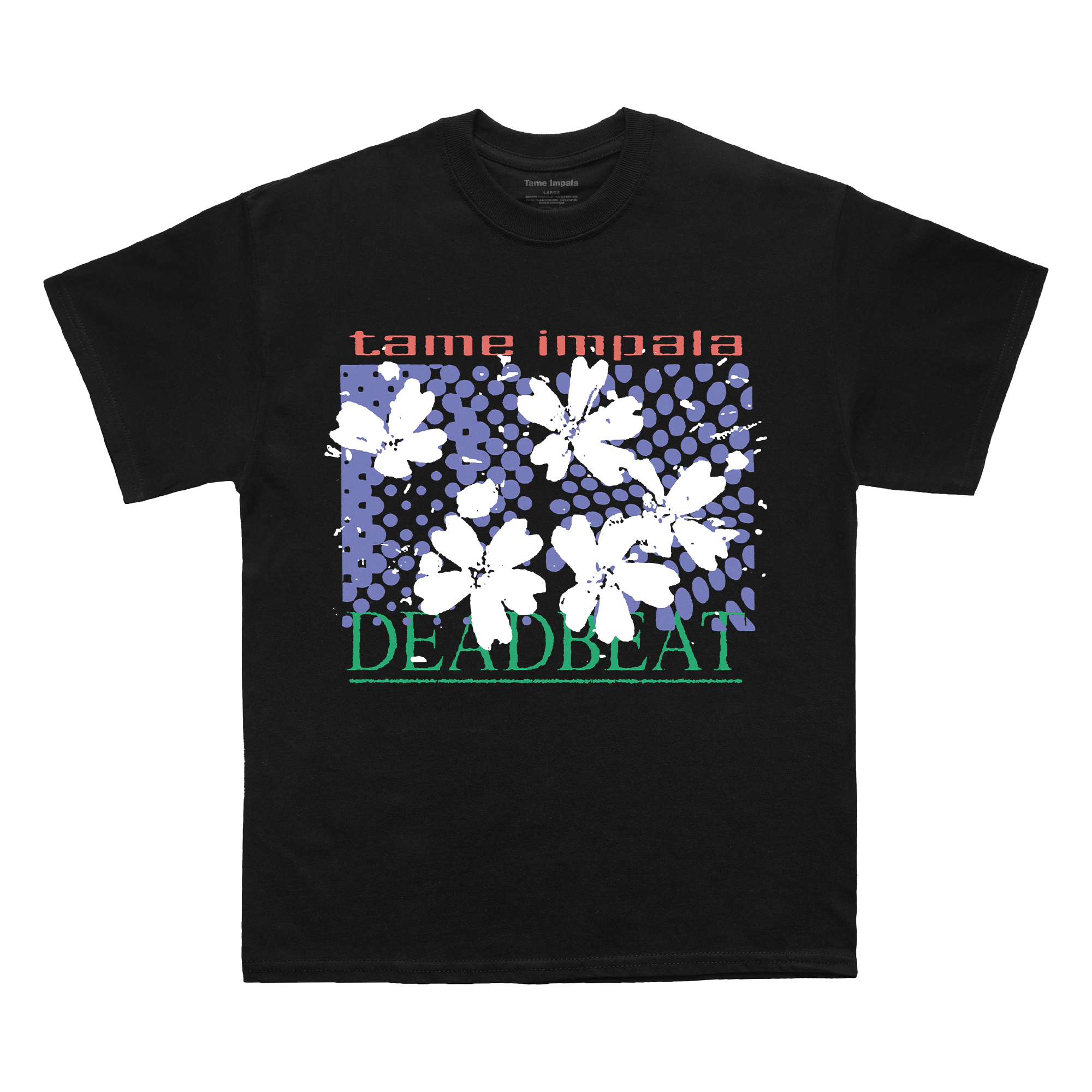 Black Tame Impala t-shirt with white floral design 