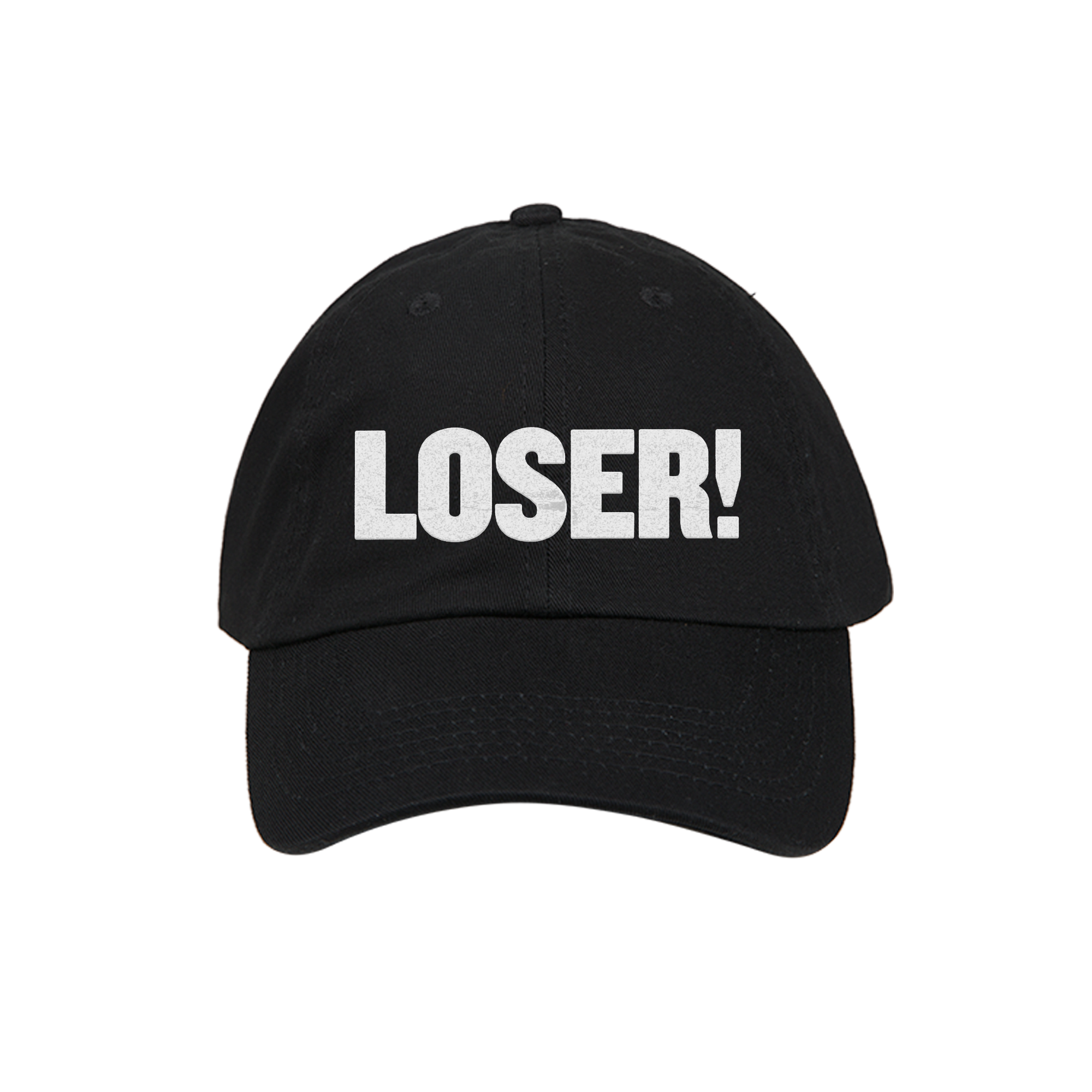 Black cap with bold white 'LOSER!' embroidery across the front