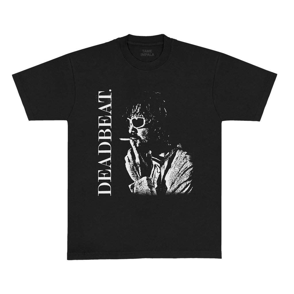Black Tame Impala t-shirt with a graphic design and 'DEADBEAT' text