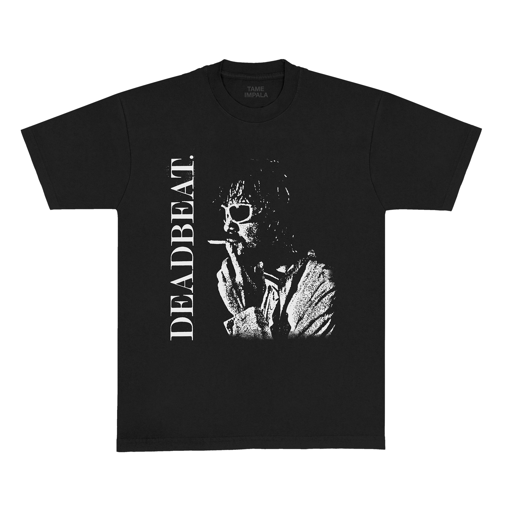 Black Tame Impala t-shirt with a graphic design and 'DEADBEAT' text