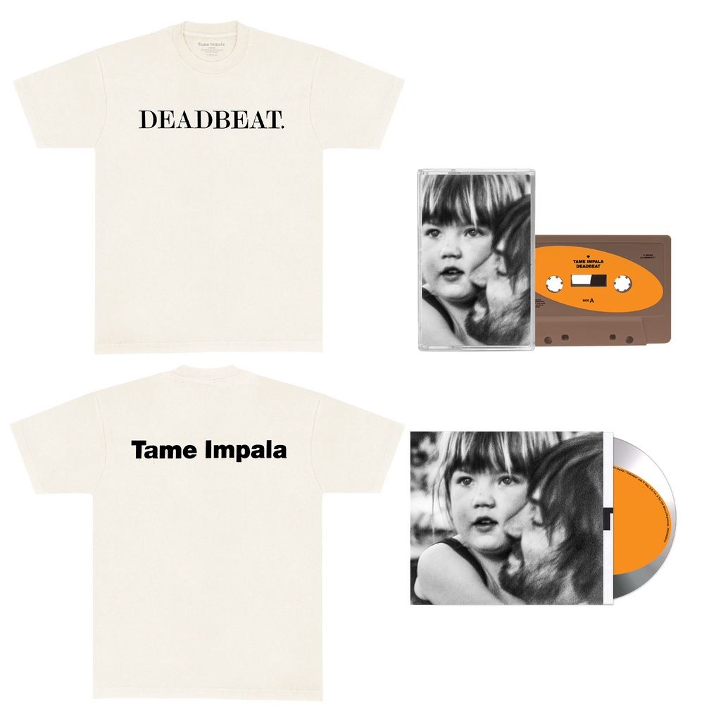 Tame Impala Deadbeat Bundle with a white short-sleeve T-Shirt, CD and Cassette